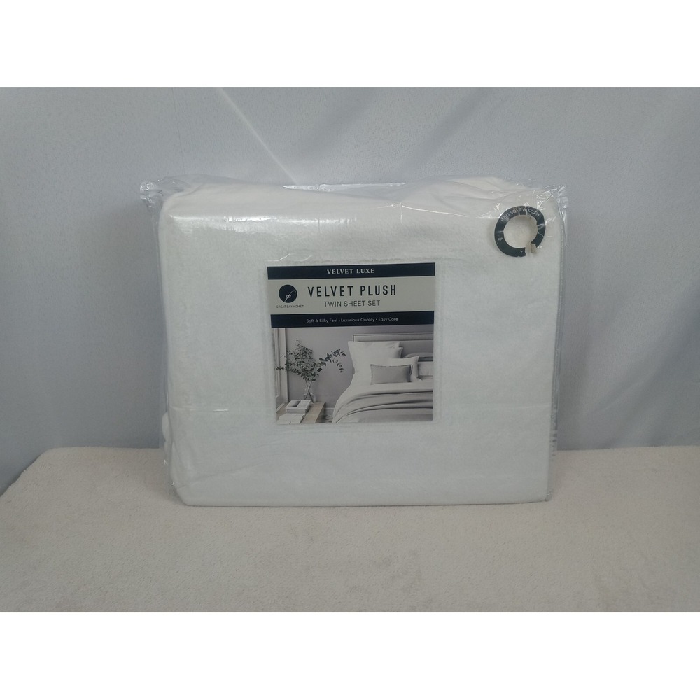 Twin Sheet Set White Velvet Plush Extra Soft Velvet Luxe Sheets Great Bay‎ Home